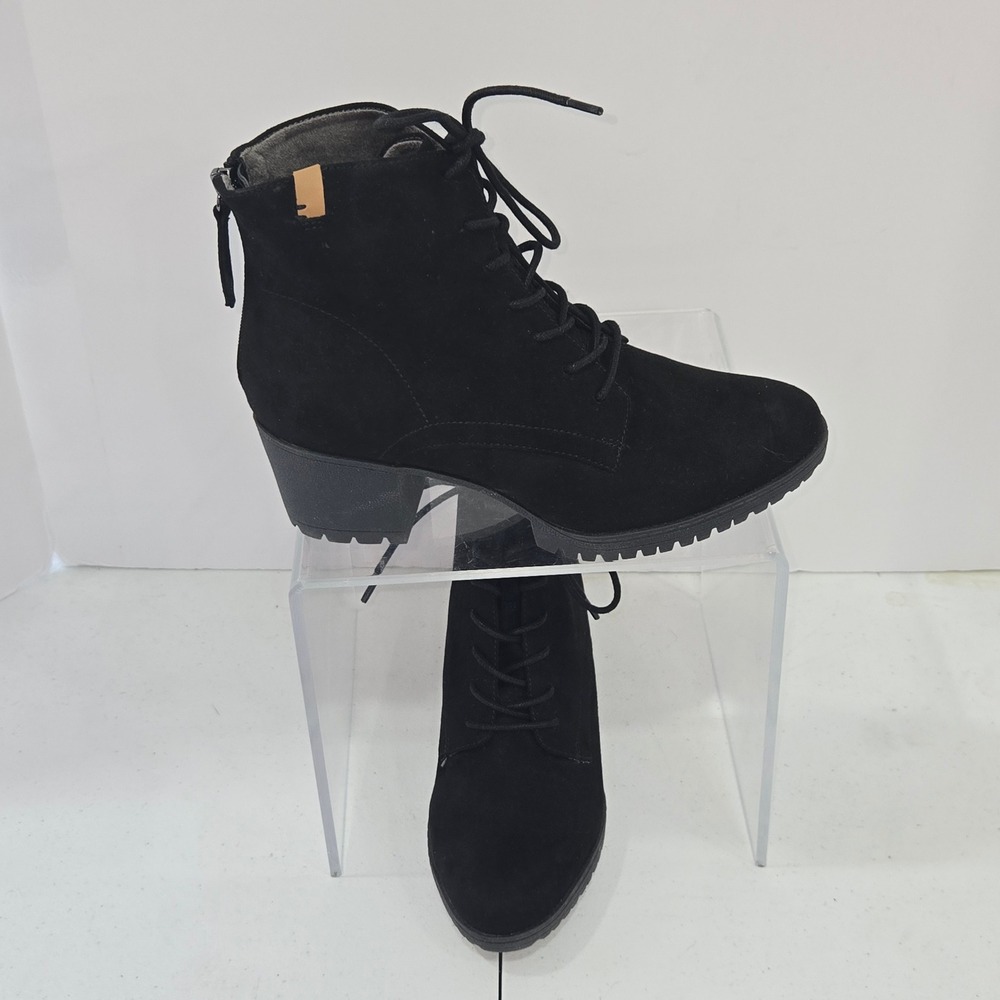 Dr Scholls Womens Black Suede Lace Up Ankle Boots Block Heel Lug Sole Size 7 M